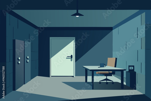 secret basement office with concrete walls 