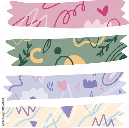 Collection of Colorful Washi Tape Strips with Abstract Designs