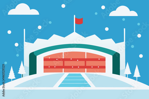snow covered football stadium mid game