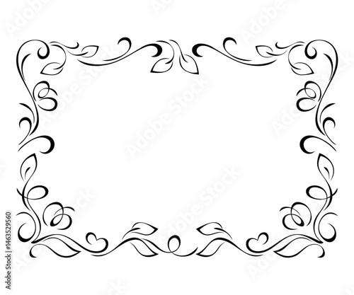 decorative rectangular frame with stylized flowers, leaves and ornate pattern; graphic design