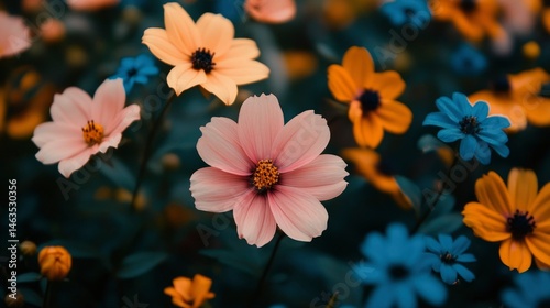 Vibrant Cosmos Flowers in a Garden Bloom