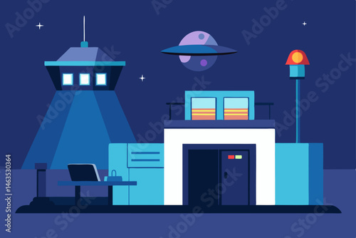 spaceport customs office with alien documents 