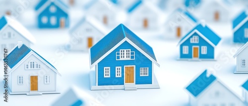 Miniature houses blue and white homeownership concept