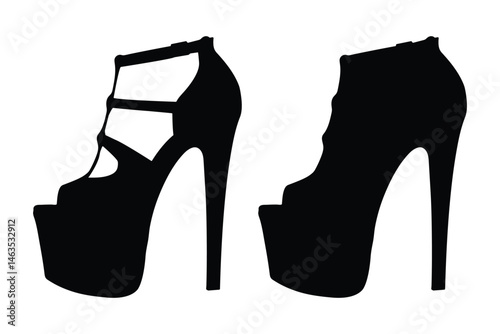High heels icon set. Women's high heel shoes vector. Shoe high heel vector silhouette collection. Ladies heels vector illustration