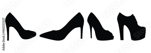 High heels icon set. Women's high heel shoes vector. Shoe high heel vector silhouette collection. Ladies heels vector illustration