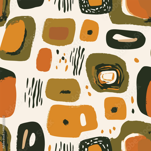 Seamless hand-drawn pattern with organic, imperfect lines and playful shapes. Great for craft, packaging, and artistic projects with a human touch.