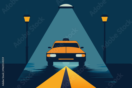 taxi headlights glowing in rainstorm  .svg