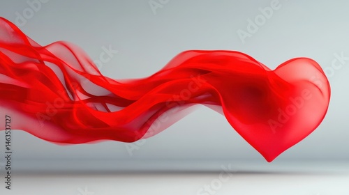 Red Heart Shaped Fabric Flowing in the Air