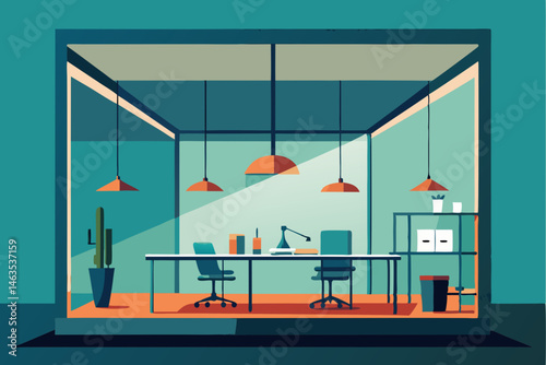 transparent office with every object made