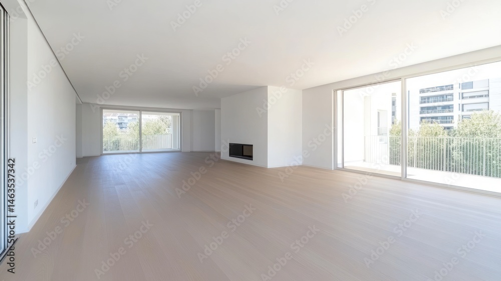 Fototapeta premium Spacious modern apartment interior empty room with large windows and natural light