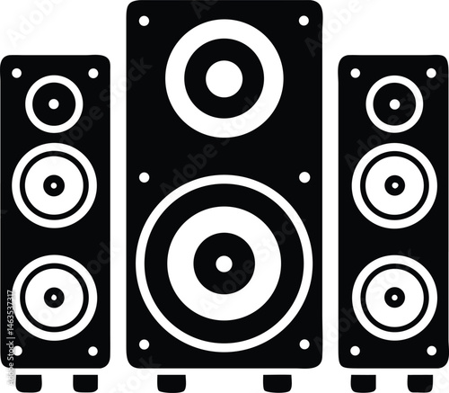 Black and White Speaker Icon Set – Audio System Illustration for Music and Sound Design