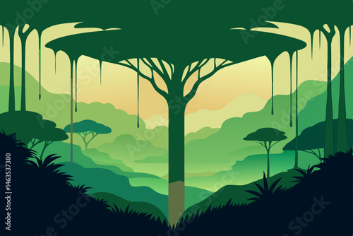 tree canopy dripping in dense rainforest  .svg
