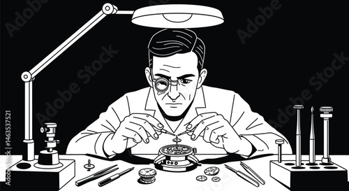 Watchmaker Assembling Tiny Components
