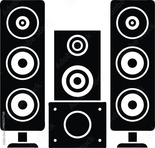 Black and White Speaker Icon Set – Audio System Illustration for Music and Sound Design