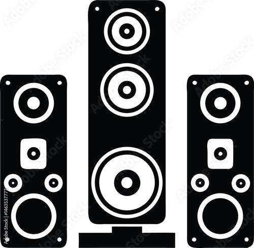 Black and White Speaker Icon Set – Audio System Illustration for Music and Sound Design