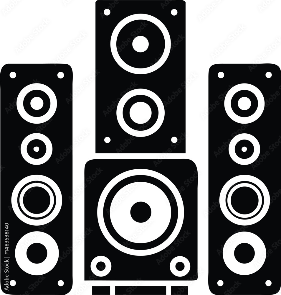Black and White Speaker Icon Set – Audio System Illustration for Music and Sound Design Black and White Speaker Icon Set – Audio System Illustration for Music and Sound Design