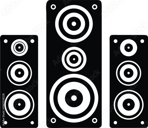 Black and White Speaker Icon Set – Audio System Illustration for Music and Sound Design