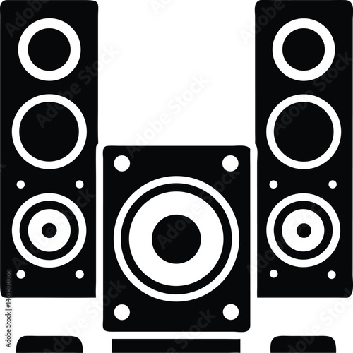Black and White Speaker Icon Set – Audio System Illustration for Music and Sound Design