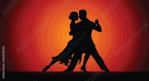Tango Silhouette: Passionate Dance Couple
