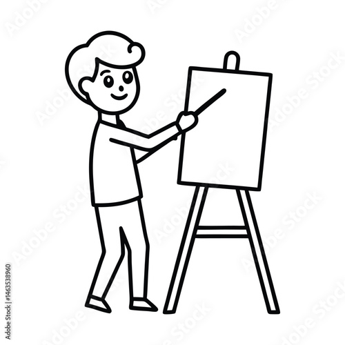 artist boy painting a canvas on easel coloring blank board