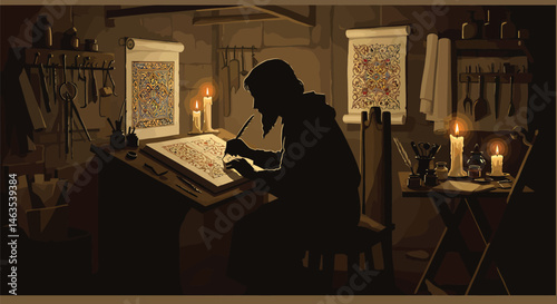 Medieval Manuscript Illuminator Silhouette