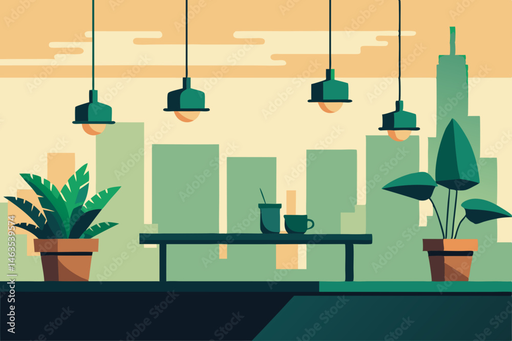 Obraz premium urban jungle workspace with hanging planters 