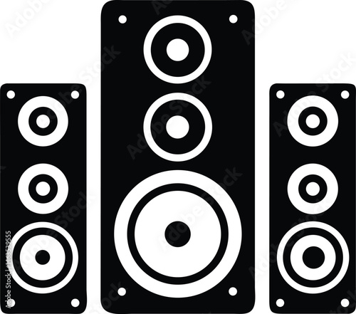 Black and White Speaker Icon Set – Audio System Illustration for Music and Sound Design