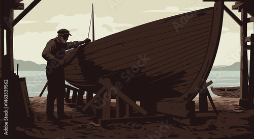 Boat Builder Silhouette: Traditional Shipbuilding Craftsmanship