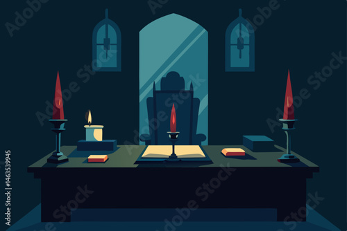 vampire s office with dark velvet  candlelight 