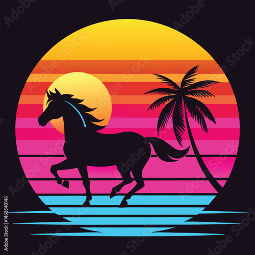 Running wild horse black silhouette vector illustration