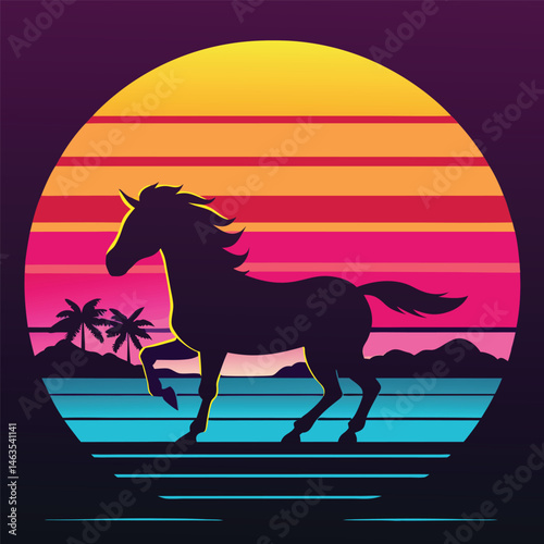 Running wild horse black silhouette vector illustration
