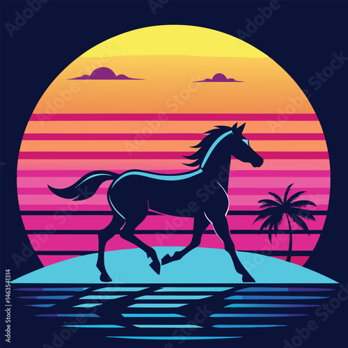 Running wild horse black silhouette vector illustration