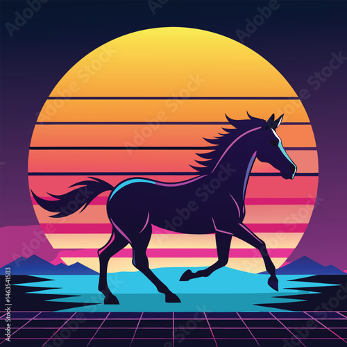 Running wild horse black silhouette vector illustration