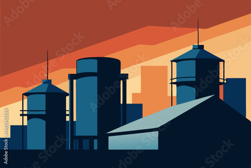 water tanks overflowing in urban rooftop