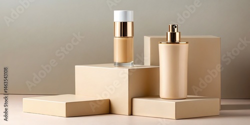 Beige Cosmetic Bottles on M...