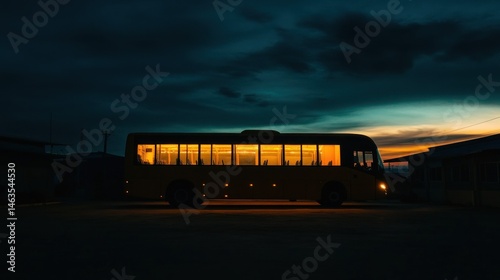 Illuminated bus at night yellow vehicle silhouette transportation image