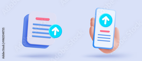 3d icon upload data to cloud computing concept for file sharing and data transfer system. Upload to server with white up arrow use for mobile app, website. 3D vector with shadow render illustration