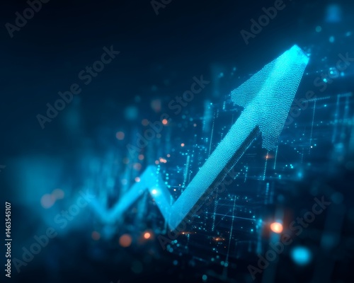 Blue up arrow business icon growth graph concept on 3d abstract background with illustration increase chart graphic sign. Success finance stock profit market progress digital technology presentation