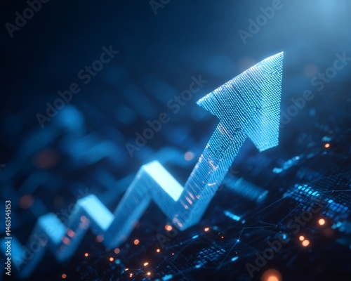Blue up arrow business icon growth graph concept on 3d abstract background with illustration increase chart graphic sign. Success finance stock profit market progress digital technology presentation