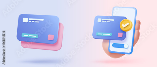 3D credit card financial security for online shopping, financial transactions, online payment credit card with payment protection concept. 3d business finance vector icon render illustrator