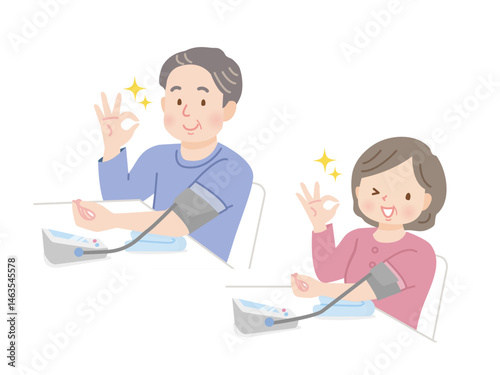 血圧を測るふくよかなミドル夫婦