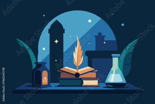 wizard s study with magical books  glowing potions 