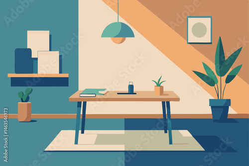 yoga studio with desk  mats  and natural tones 