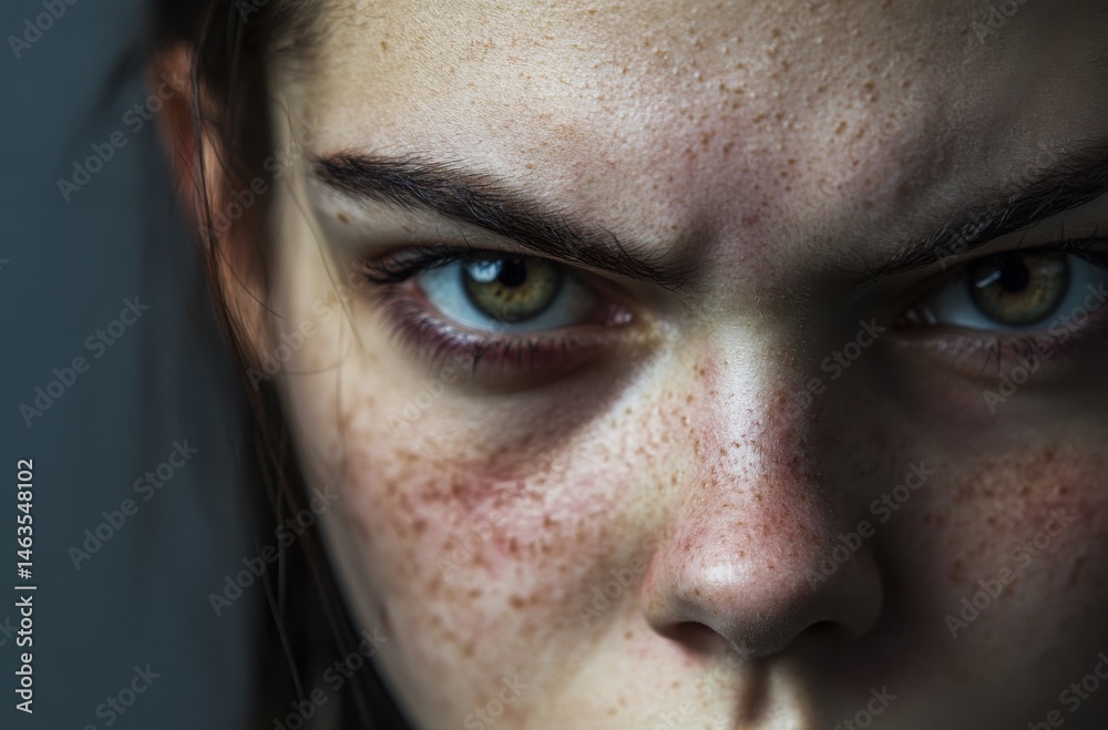 Naklejka premium Hyper-realistic close-up of a beautiful demon woman with Eastern European facial structure