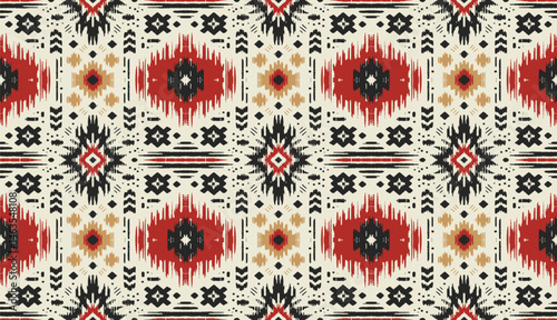 Ethnic abstract ikat art. Seamless pattern in tribal, folk embroidery, and Mexican style. Aztec geometric art ornament print.Design for carpet, wallpaper, clothing, wrapping, fabric, cover, textile