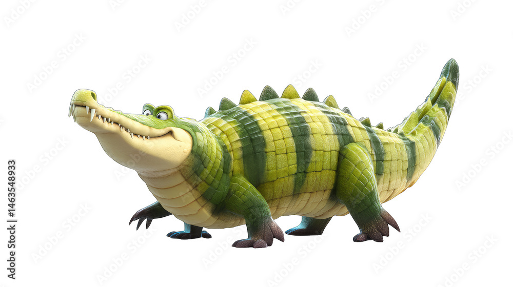 Fototapeta premium Cartoon crocodile, smiling, walking