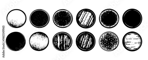Collection of twelve oval frames with various textures and fill patterns in black and white silhouette