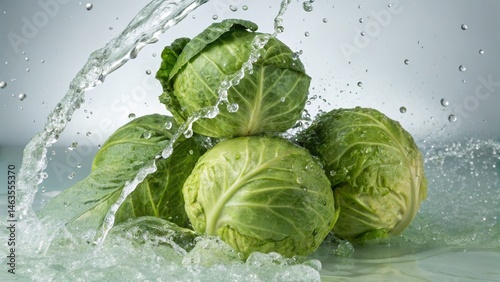 Four Fresh Green Cabbages i...
