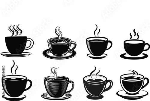 Coffee Cup  Black and White Silhouette Icons Set 