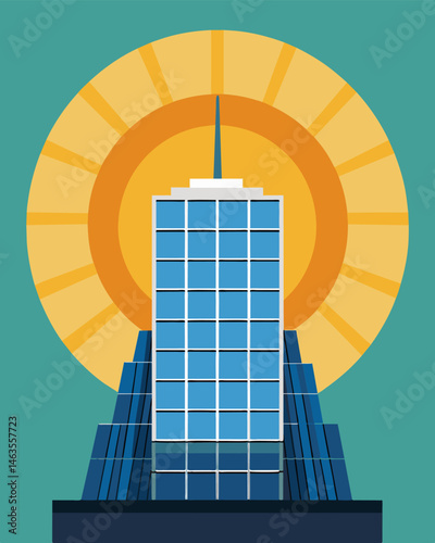 The sun glints off the rows of solar panels adorning a towering skyscraper a testament to the buildings dedication to renewable energy.. Vector illustration